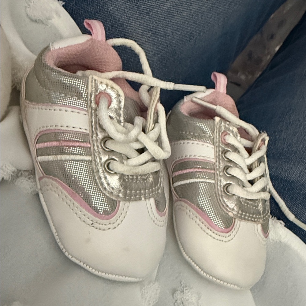 Baby Lace-Up Sneakers in Silver and Pink